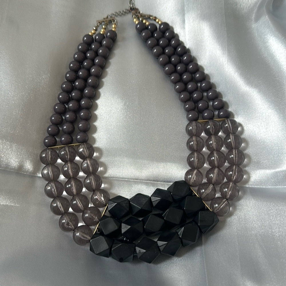 Vintage Black and Grey and Purple Bib Necklace